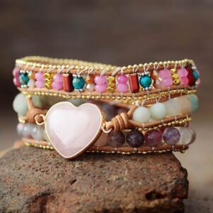 Bracialle Cuore di Quarzo Rosa